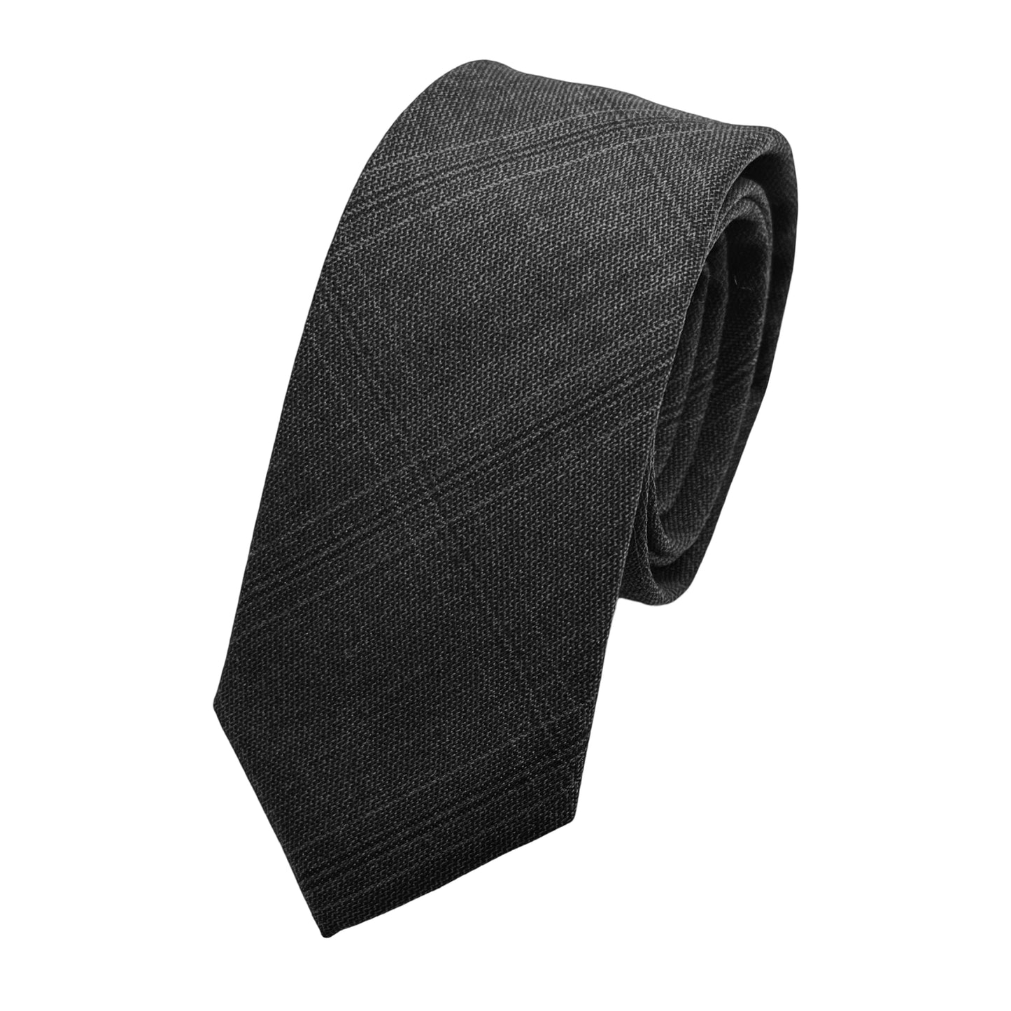 Charcoal Mens Luxury Pure Wool Subtle Check Weave Skinny Neck Tie