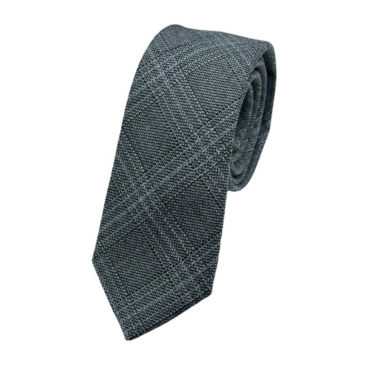 Slate Blue Mens Luxury Wool Blend Textured Check Weave Skinny Neck Tie