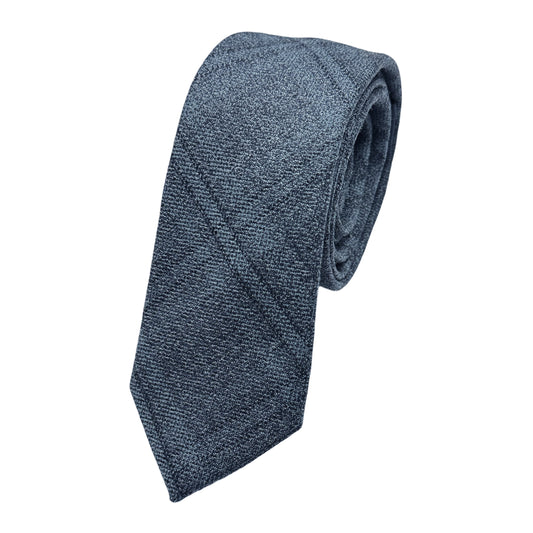 Slate Blue Mens Luxury Wool Blend Textured Check Weave Skinny Neck Tie