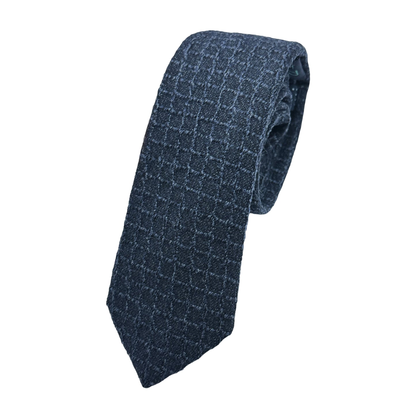 Navy Marle Mens Luxury Pure Wool Textured Square Weave Skinny Neck Tie