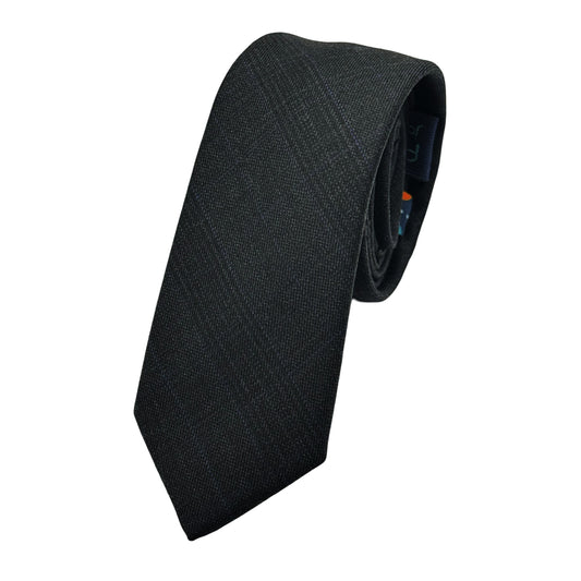 Dark Charcoal Mens Luxury Pure Wool Subtle Check Weave Skinny Neck Tie