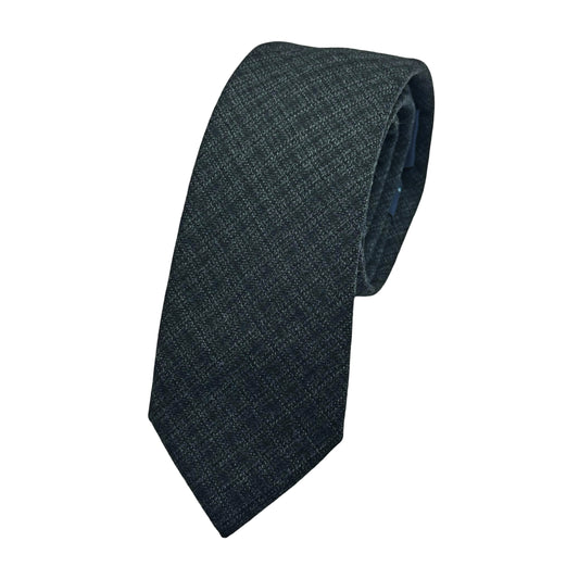 Charcoal Mens Luxury Pure Wool Check Weave Skinny Neck Tie