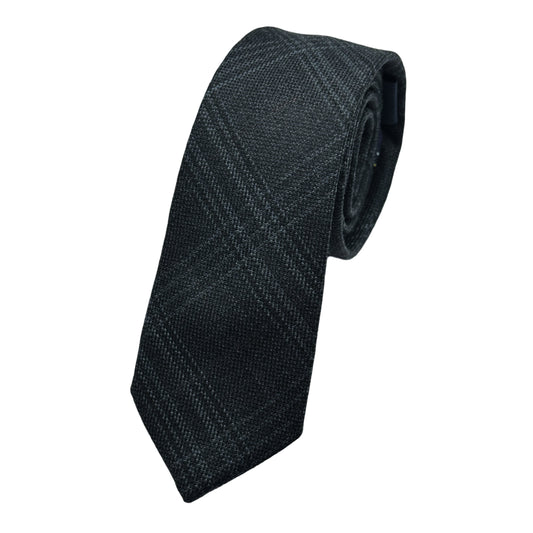 Charcoal Mens Luxury Wool Blend Textured Check Weave Skinny Neck Tie