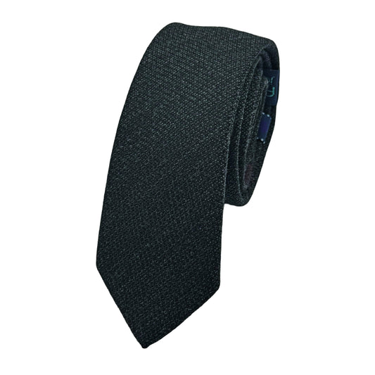 Charcoal Marle Mens Luxury Wool Blend Textured Weave Skinny Neck Tie