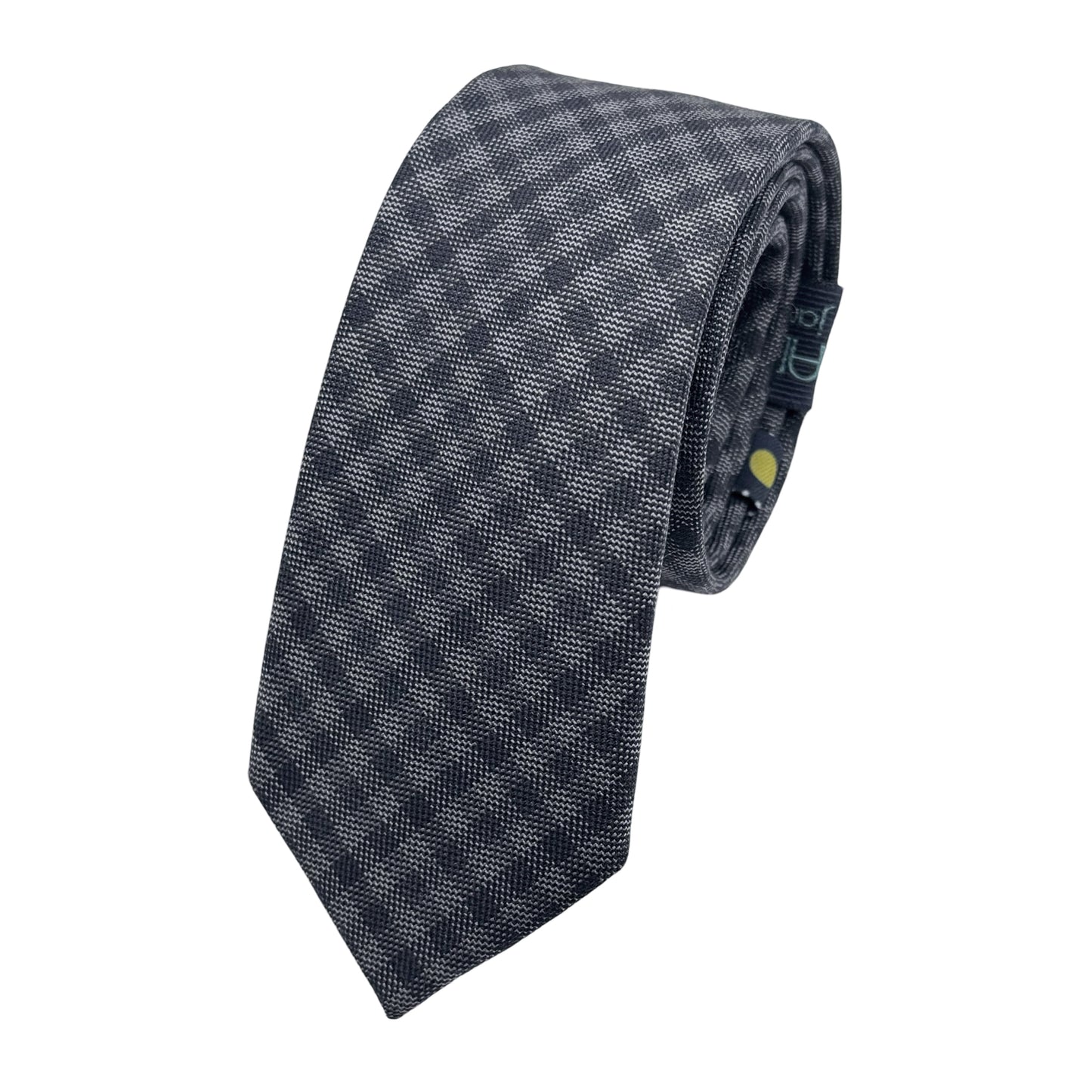 Charcoal Mens Luxury Pure Wool Mini Check Weave Skinny Neck Tie