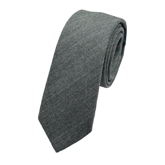 Grey Marle Mens Luxury Wool Blend Textured Herringbone Weave Skinny Neck Tie
