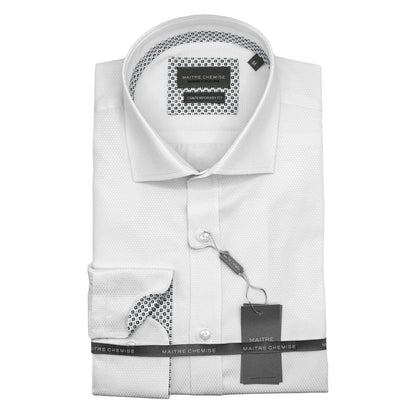 Classic White Diamond Weave Cotton Blend Long Sleeve Shirt