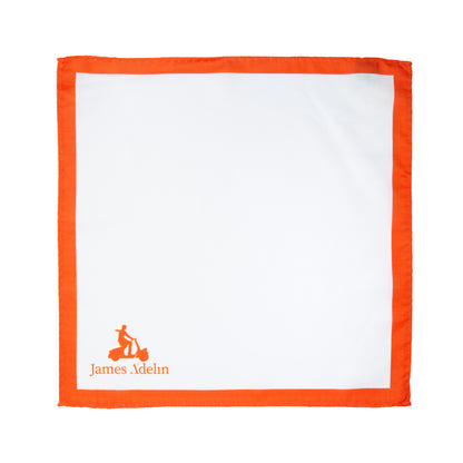 White/Orange Luxury Satin Weave Coloured Border Pocket Square