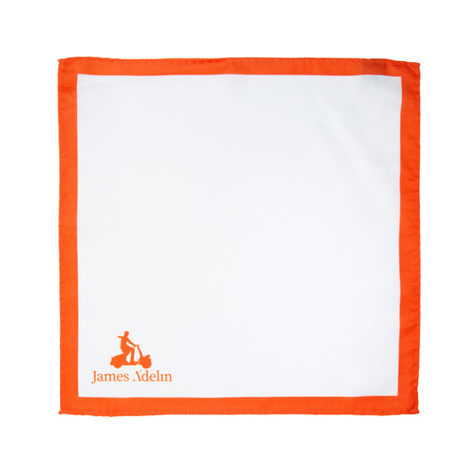 White/Orange Luxury Satin Weave Coloured Border Pocket Square