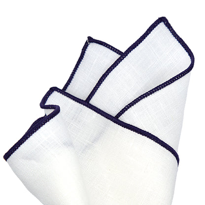 White/Purple Luxury Coloured Border Pure Linen Weave Pocket Square