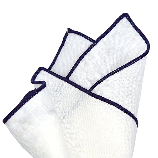 White/Purple Luxury Coloured Border Pure Linen Weave Pocket Square