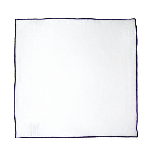 White/Purple Luxury Coloured Border Pure Linen Weave Pocket Square