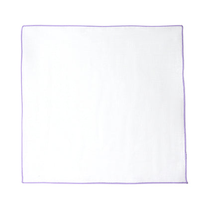 White/Lilac Luxury Coloured Border Pure Linen Weave Pocket Square