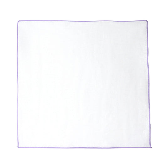 White/Lilac Luxury Coloured Border Pure Linen Weave Pocket Square