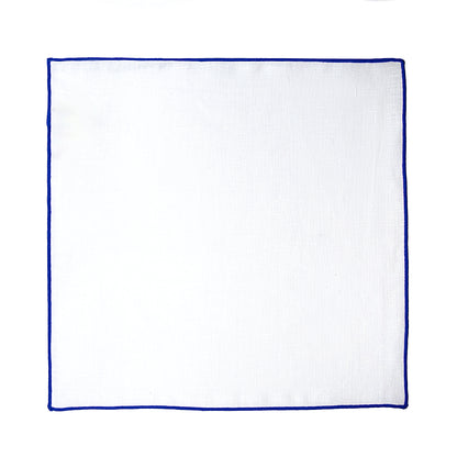 White/Royal Blue Luxury Coloured Border Pure Linen Weave Pocket Square