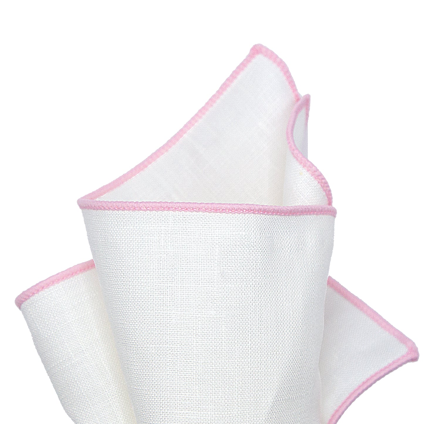 White/Soft Pink Luxury Coloured Border Pure Linen Weave Pocket Square