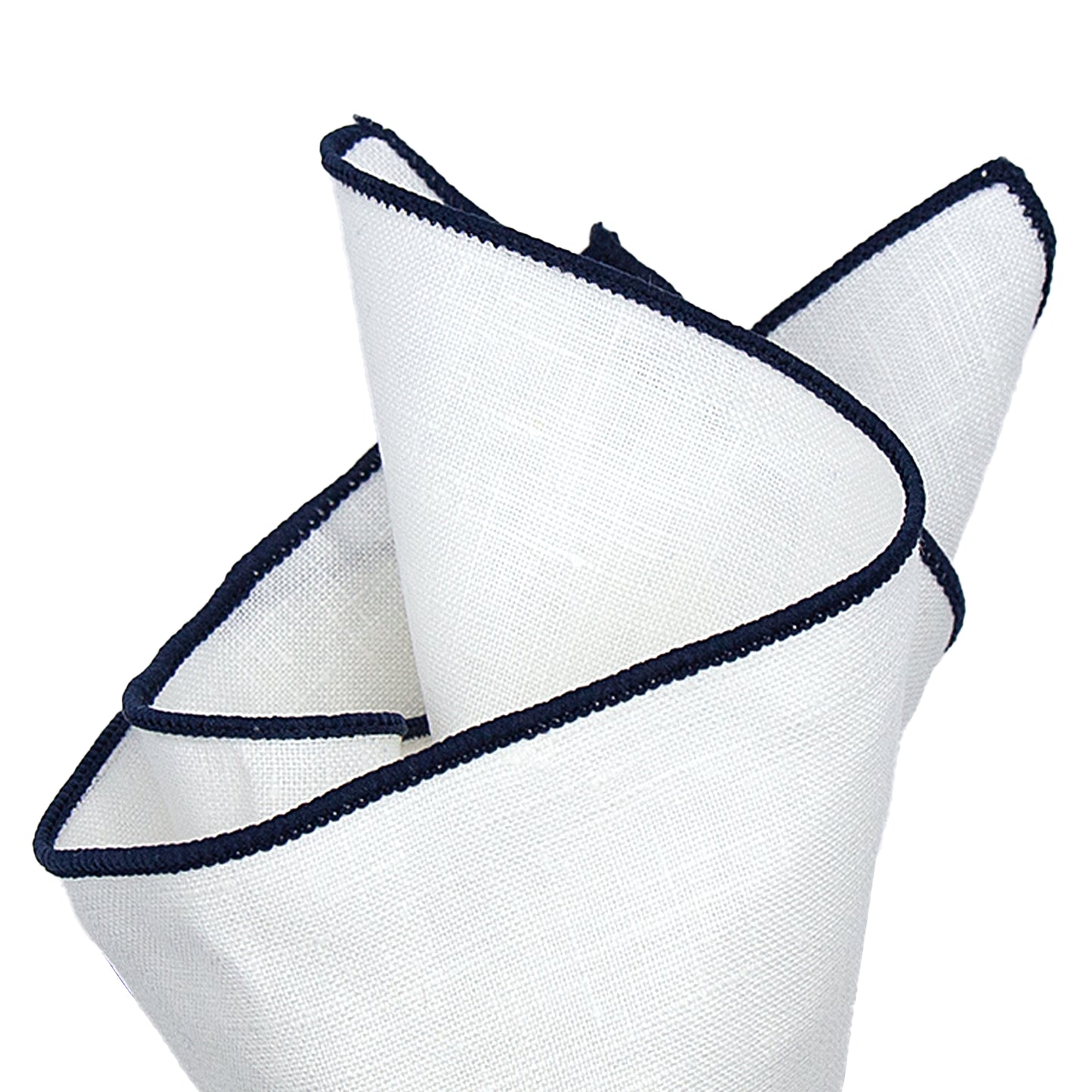 White/Navy Luxury Coloured Border Pure Linen Weave Pocket Square