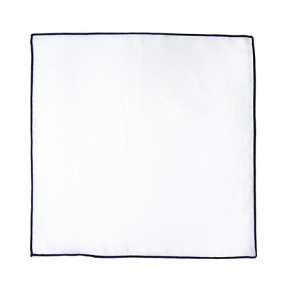 White/Navy Luxury Coloured Border Pure Linen Weave Pocket Square