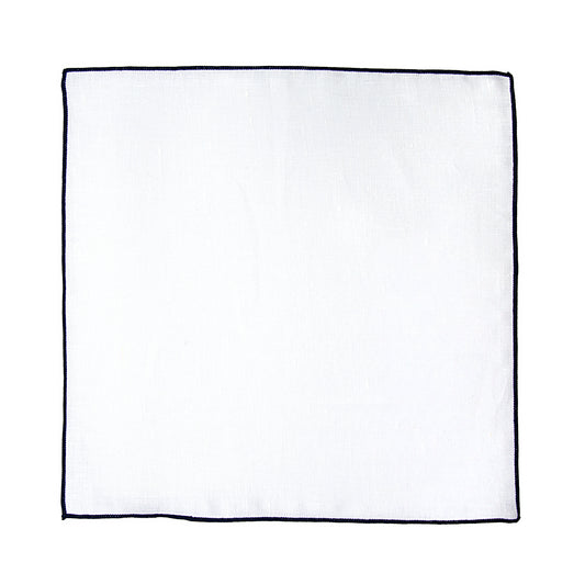 White/Navy Luxury Coloured Border Pure Linen Weave Pocket Square