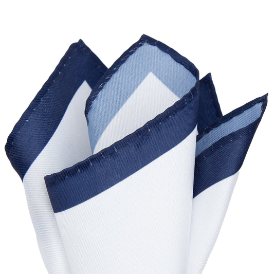 White/Navy Luxury Satin Weave Coloured Border Pocket Square