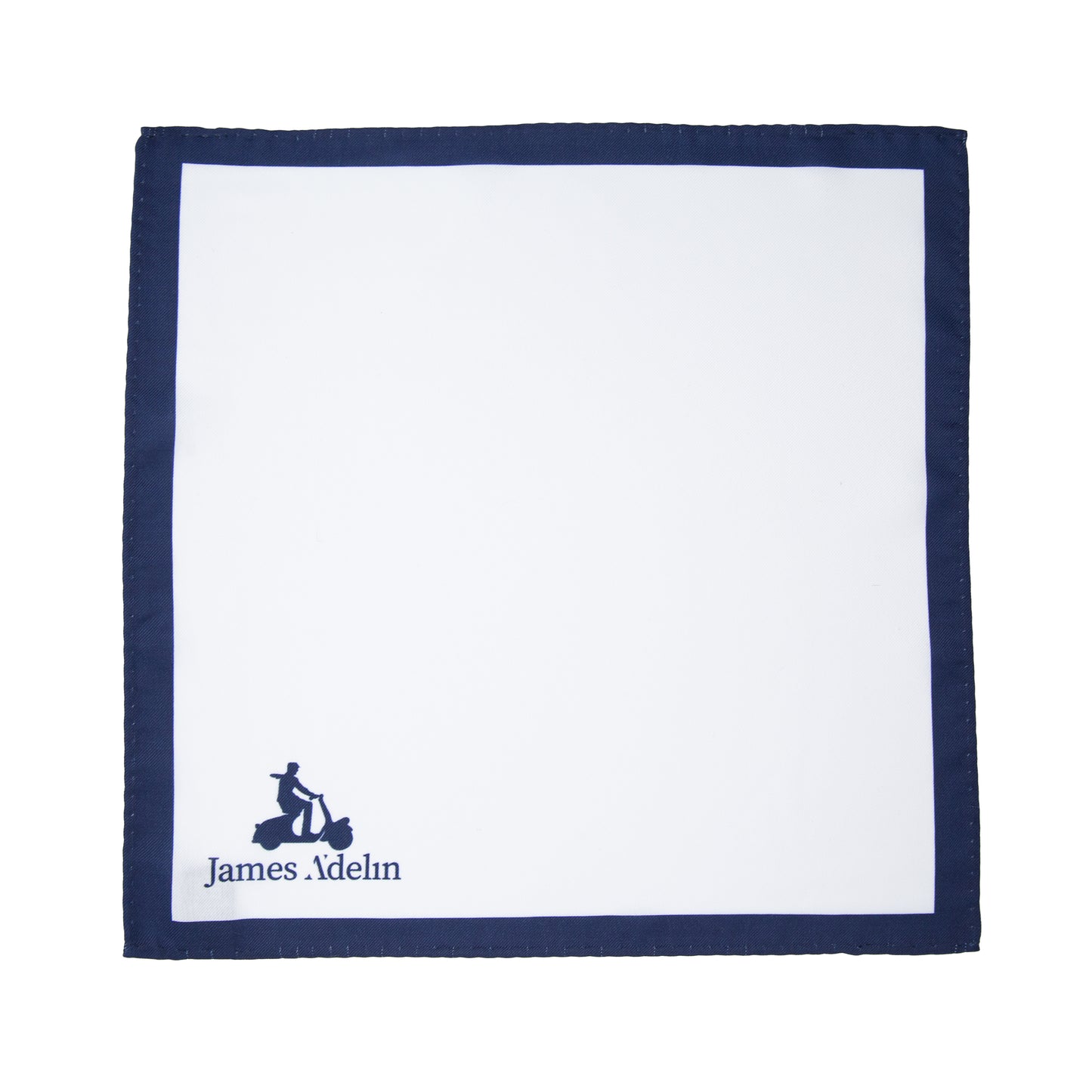 White/Navy Luxury Satin Weave Coloured Border Pocket Square