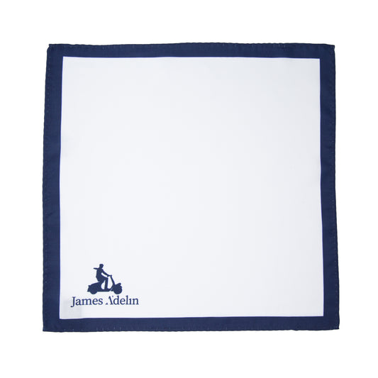 White/Navy Luxury Satin Weave Coloured Border Pocket Square