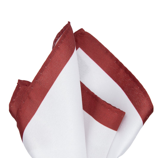 White/Burgundy Luxury Satin Weave Coloured Border Pocket Square