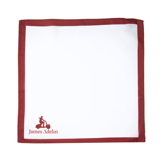 White/Burgundy Luxury Satin Weave Coloured Border Pocket Square