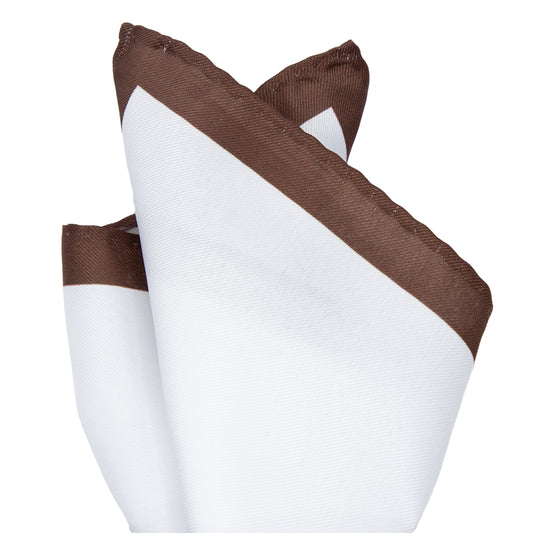 White/Brown Luxury Satin Weave Coloured Border Pocket Square