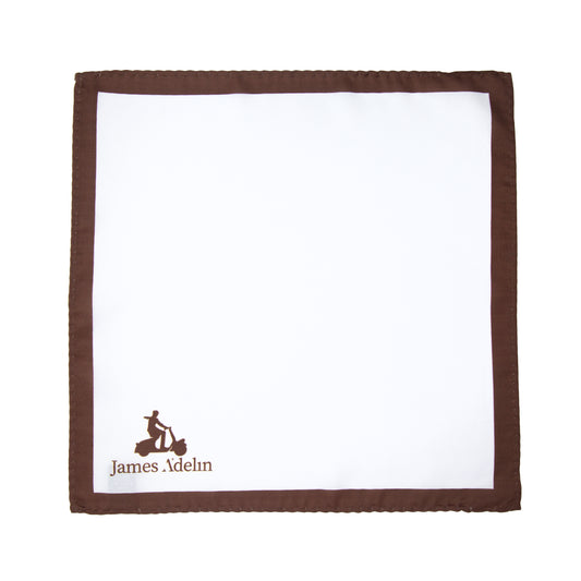 White/Brown Luxury Satin Weave Coloured Border Pocket Square