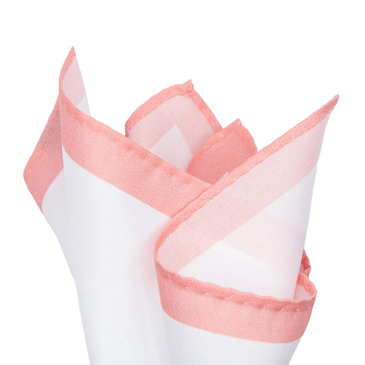 White/Soft Pink Luxury Satin Weave Coloured Border Pocket Square