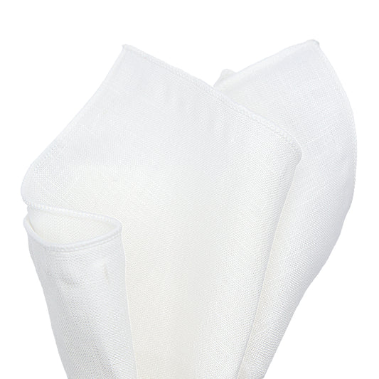 White Luxury Pure Linen Weave Pocket Square