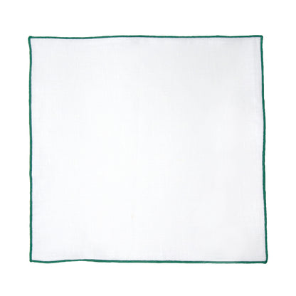 White/Dark Green Luxury Coloured Border Pure Linen Weave Pocket Square