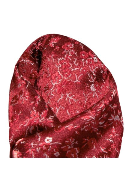 Burgundy/White Luxury Weave Floral Pocket Square