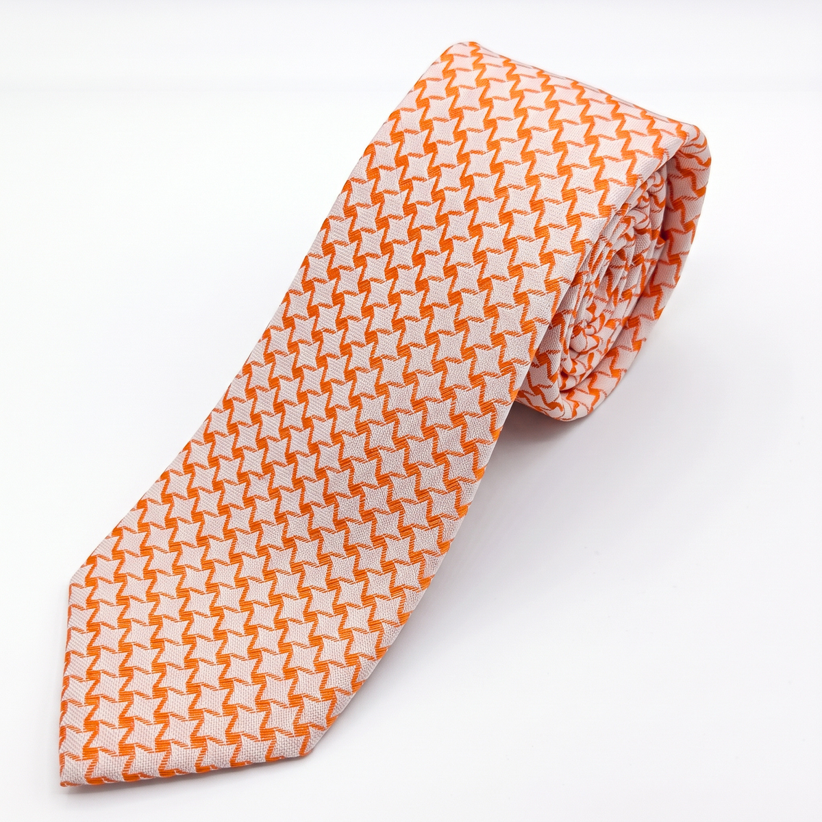 The Regent Geometric Silk Tie - Tangerine & Cream