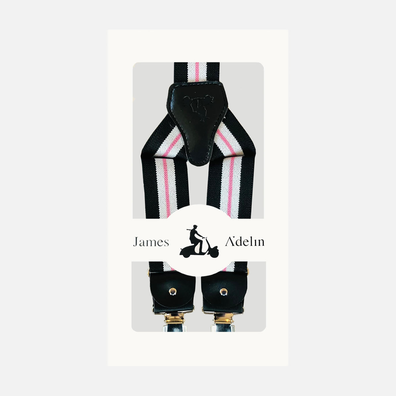 Black/White/Pink Mens Bold Stripe Weave Suspenders