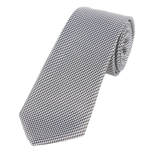 Black Luxury Neck Tie in Houndstooth Weave