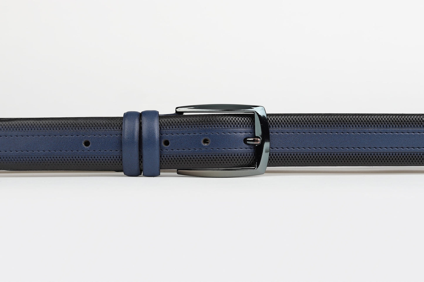 Dark Blue Mens Gridded Design Leather Belt
