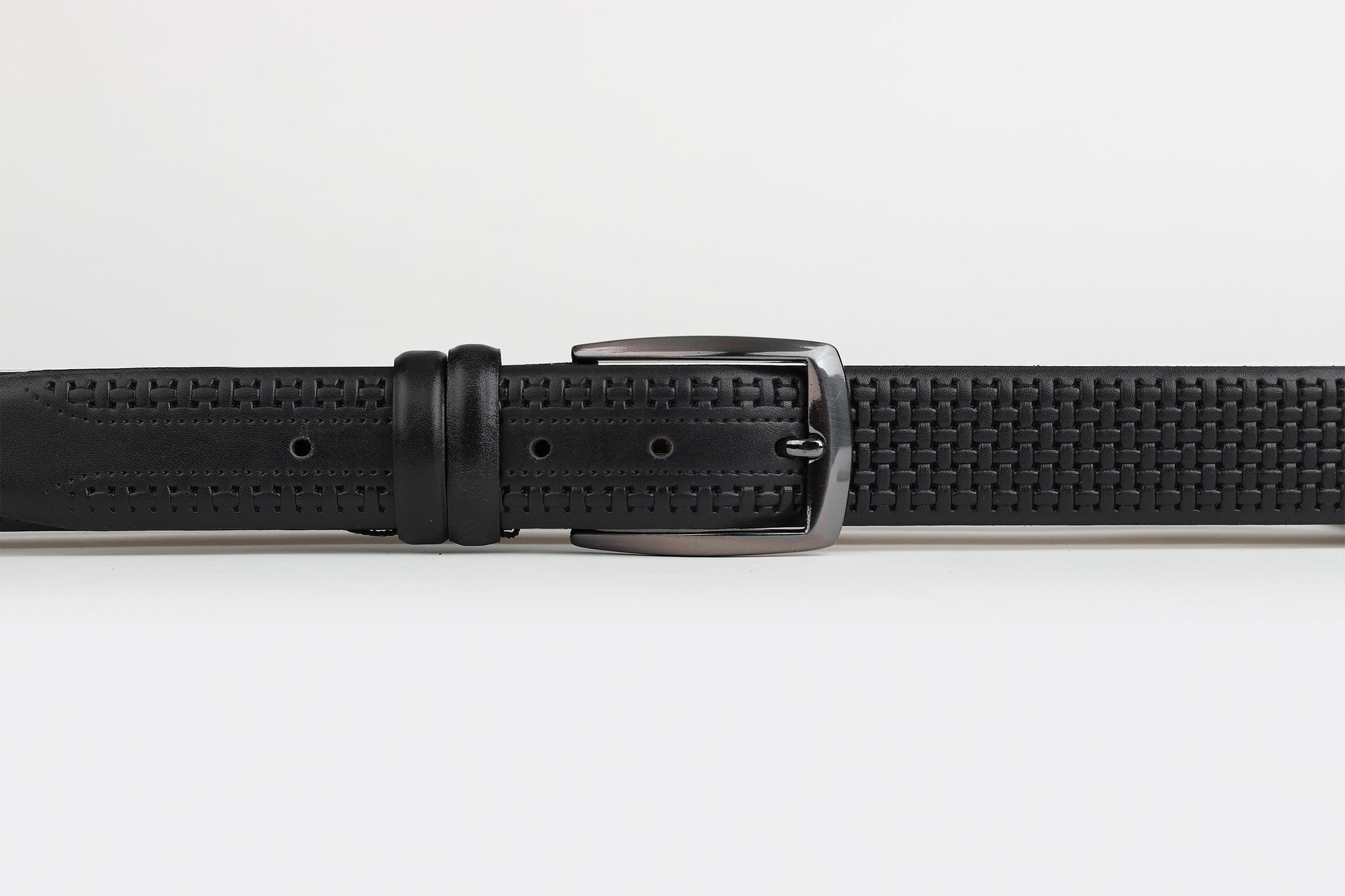 james adelin mens basket weave black leather belt with gun metal clasp