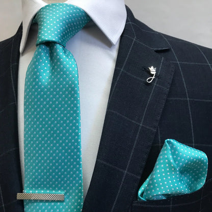 Aqua/White Luxury Mini Spotted Weave Neck Tie