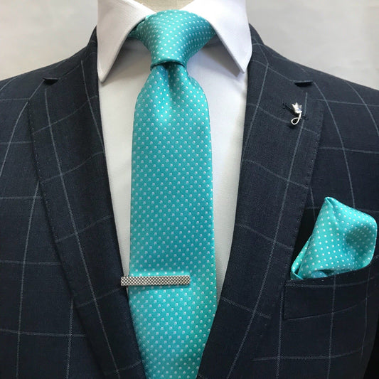 Aqua/White Luxury Mini Spotted Weave Neck Tie