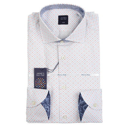 White/Red/Blue Mens Geometric Italian Long Sleeve Shirt
