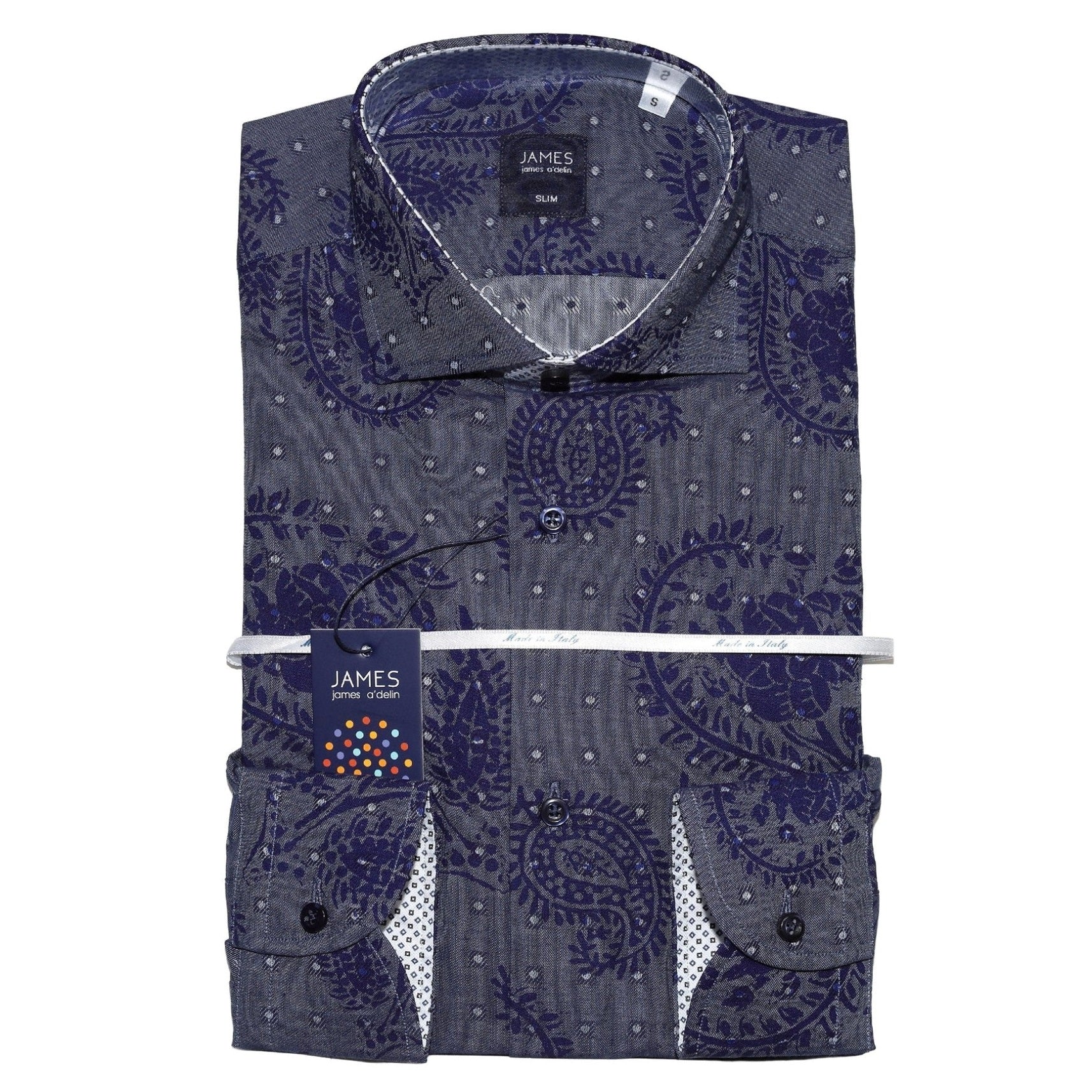 mens long sleeve printed paisley italian shirt in blue