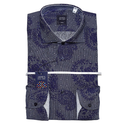 mens long sleeve printed paisley italian shirt in blue