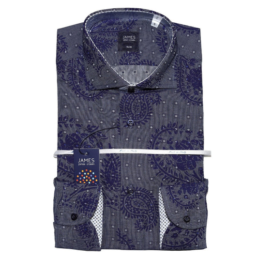 mens long sleeve printed paisley italian shirt in blue