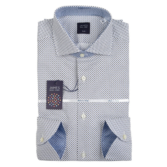 White/Navy Mens Geometric Long Sleeve Italian Shirt