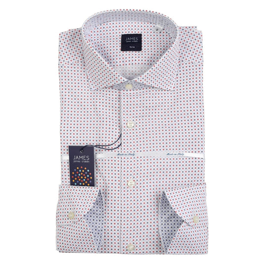 White/Red Mens Geometric Long Sleeve Italian Shirt