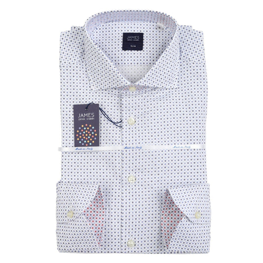 White/Navy/Grey Mens Geometric Long Sleeve Italian Shirt