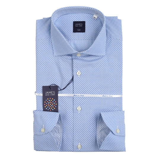 Sky Blue Mens Spotted Prince of Wales Check Long Sleeve Italian Shirt