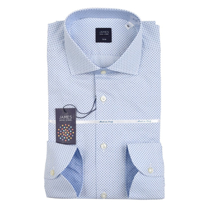 Sky Blue Spotted Mini Check Mens Long Sleeve Italian Shirt